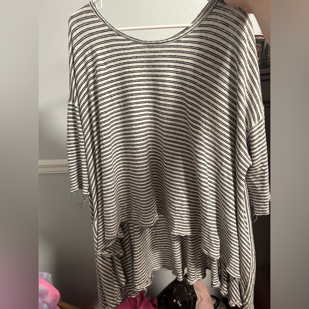 Free People Black and White Striped Oversized Top